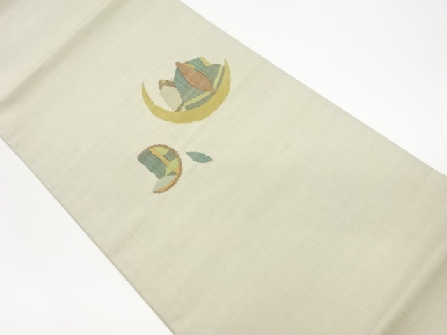 リサイクル　作家物　手織り紬竹取物語模様織出し夏用袋帯